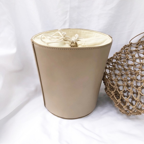 J.CREW | NWT SEDONA BASKET LEATHER CANVAS DRAWSTRING BAG IN MACADAMIA - Picture 13 of 15